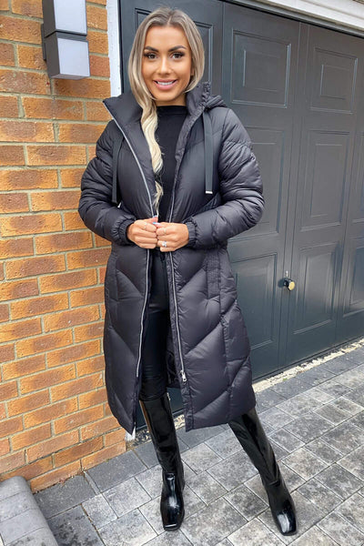 Ax Paris Winter Fur Hood Coat Long Black Jacket With Fur Hood Ax