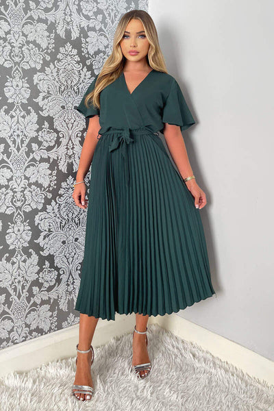 Teal Belted Pleated Skirt Midi Dress – AX Paris US