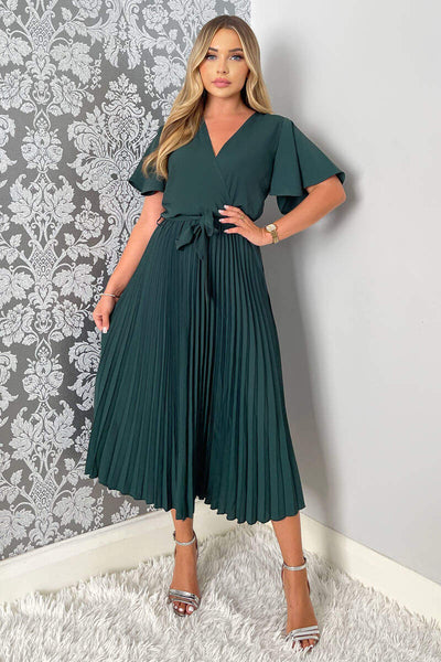 Teal Belted Pleated Skirt Midi Dress – AX Paris US