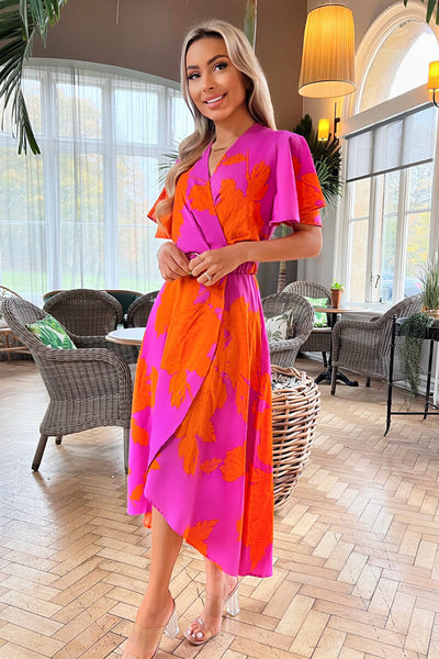 open lace back dress The Happy Scalloped Stripe Midi Dress in Hot Pink & Orange – Jules & James  Boutique main image 0