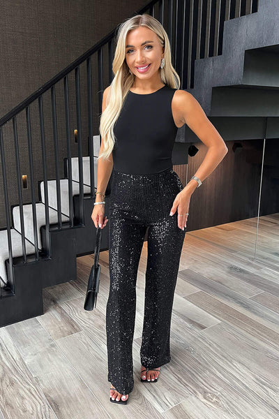 Black Sequin High Waist Flared Trousers – AX Paris US