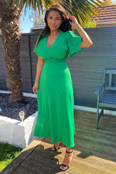 Green Gathered Waist Midi Dress AX Paris US Green Gathered Waist Midi Dress AX Paris US