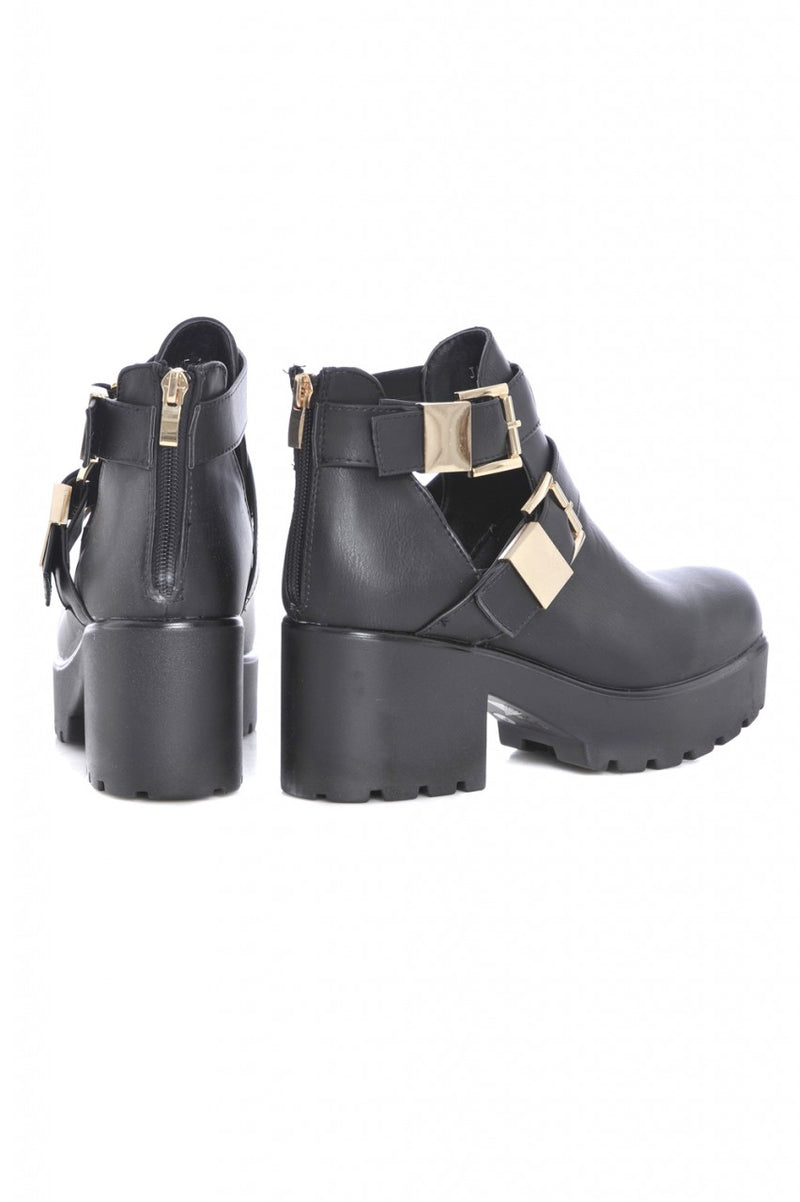 Gold Buckle Cut Out Boot