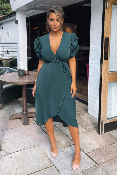wrap and tie dress Teal Wrap Over Tie Midi Dress – AX Paris US