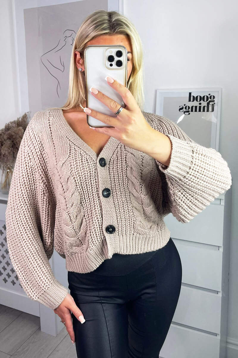 Stone Cable Knit Detail Cardigan
