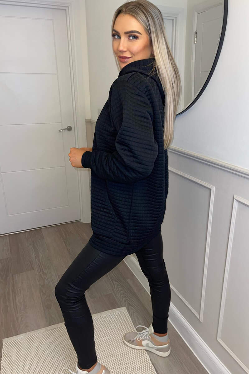 Black Quilted Hoodie
