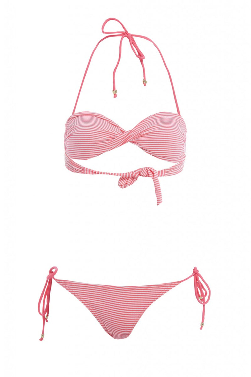 Bandeau Twist Front Striped Bikini