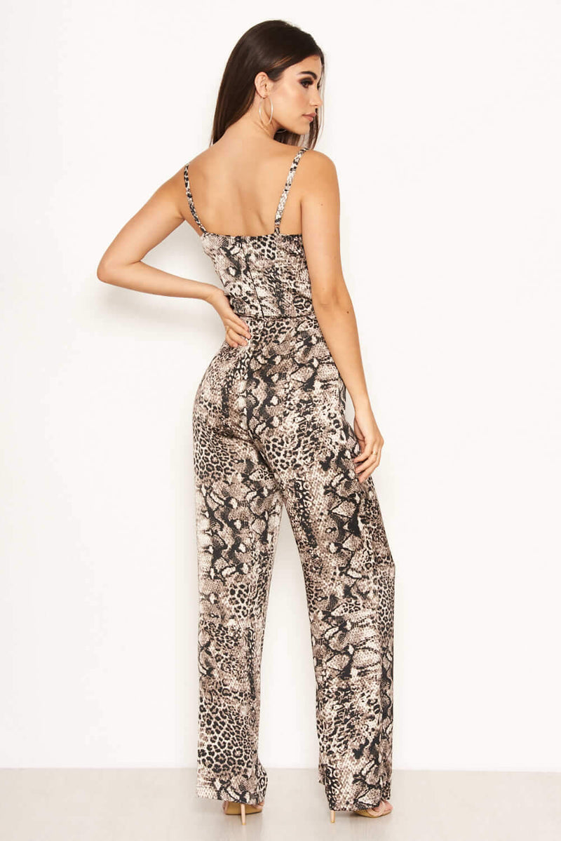 Animal Print Cowl Neck Jumpsuit