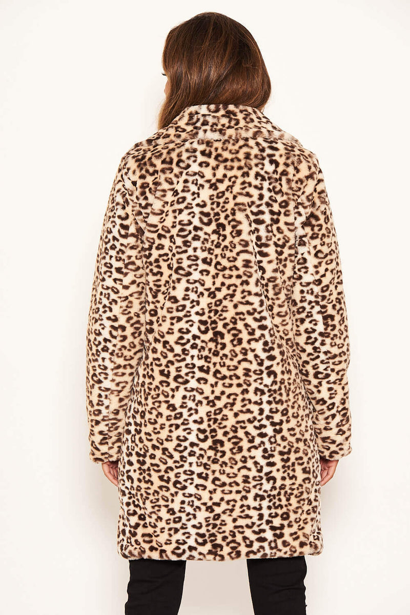 Animal Print Long Faux Fur Coat