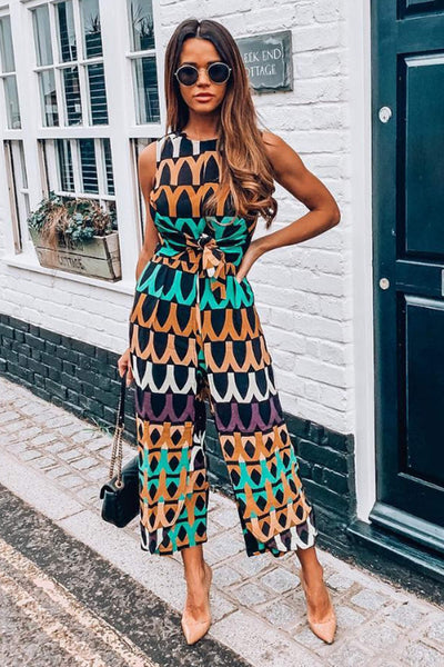 Aztec Print Tie Waist Jumpsuit AX Paris US