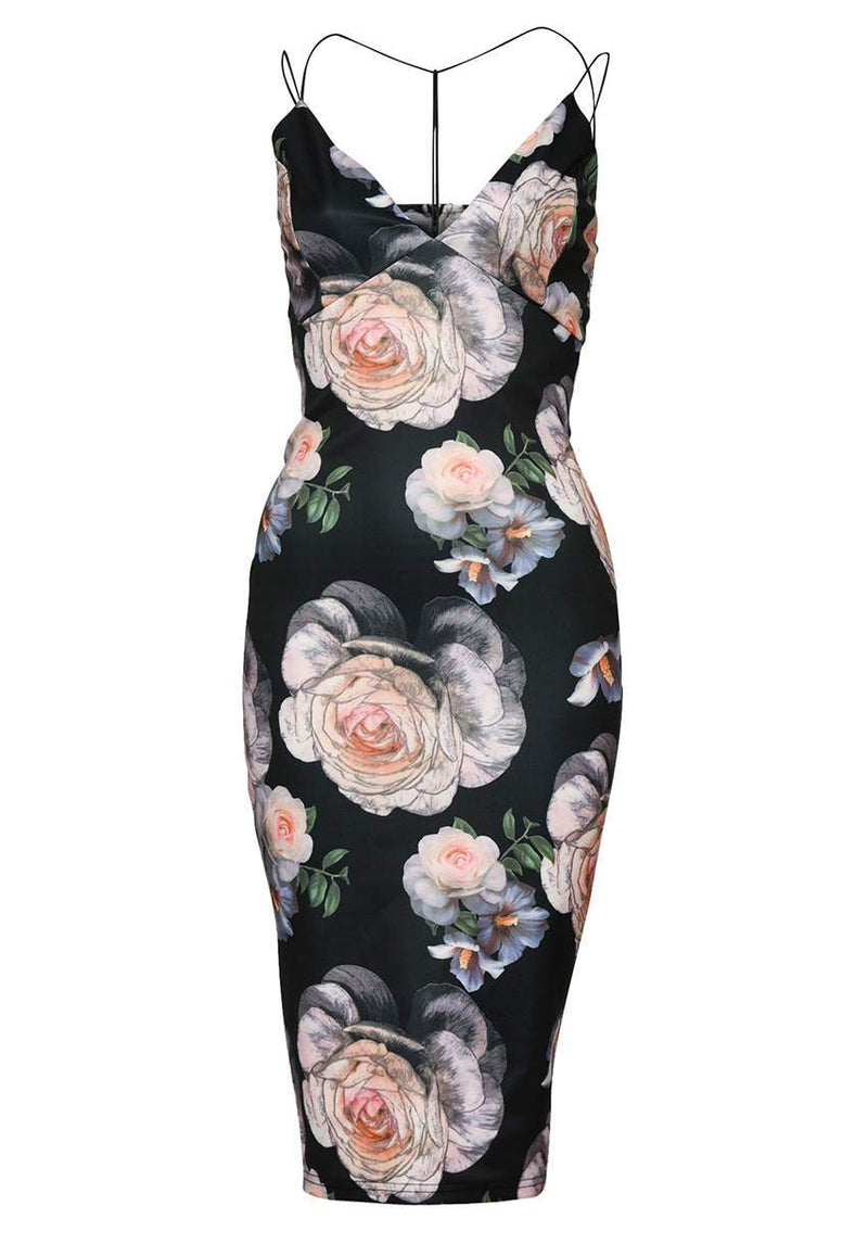 Harness Detail Printed Midi Bodycon Dress