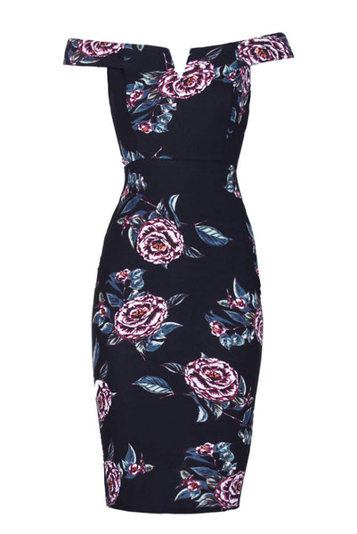 black floral off the shoulder midi dress Black Floral Off The Shoulder Midi Dress – AX Paris US