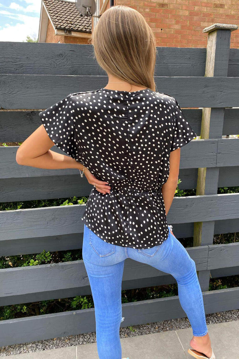 Black Polka Dot Wrap Top