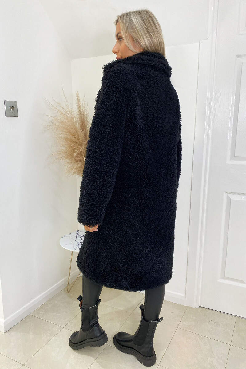Black Long Line Teddy Faux Fur Coat