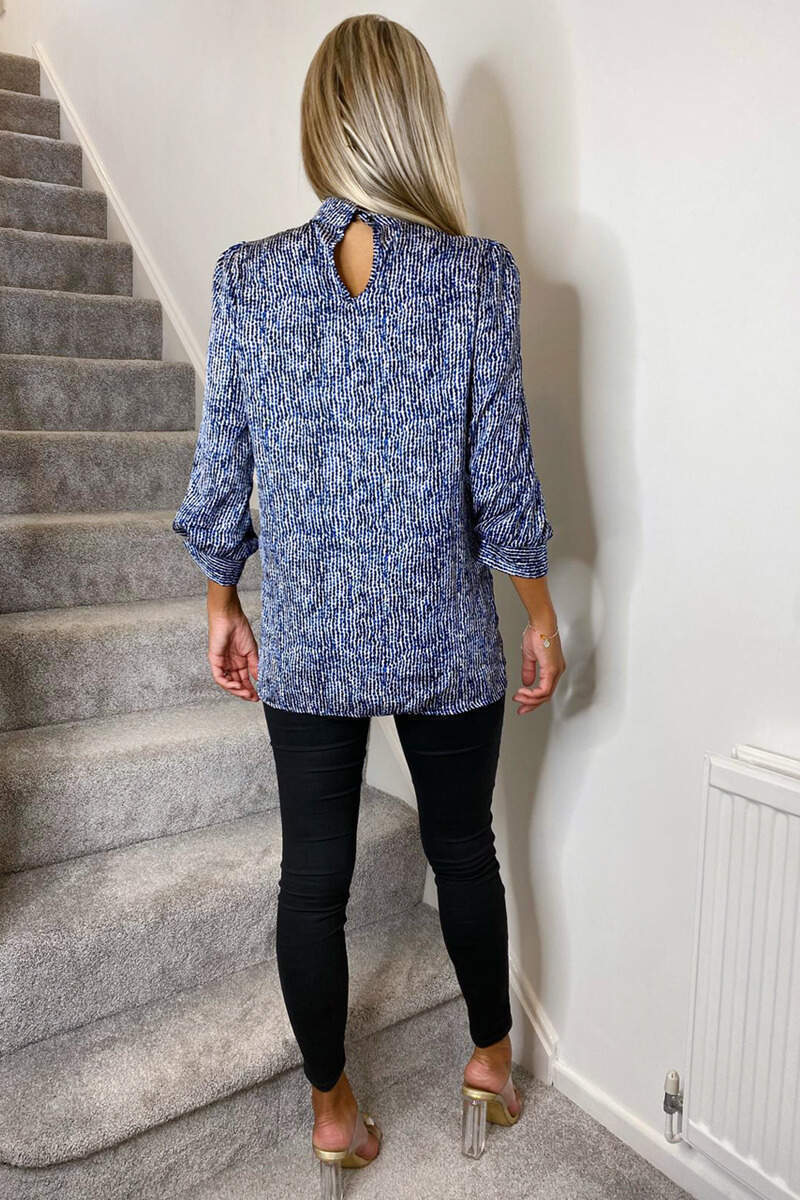 Blue Printed High Neck Top