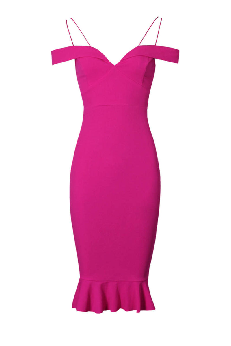 Cerise Off The Shoulder Fishtail Dress