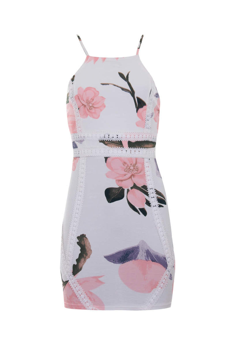 Cream Floral Crochet Detailing Mini Dress