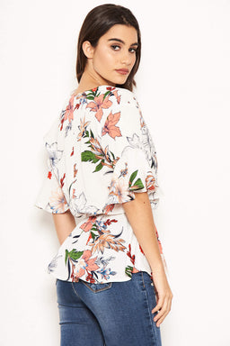 Cream Floral Wrap Top