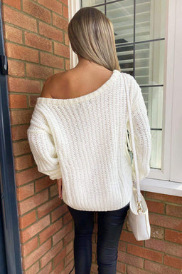 Cream Off The Shoulder Chunky Knit Jumper