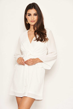 Cream Tie Front Day Dress