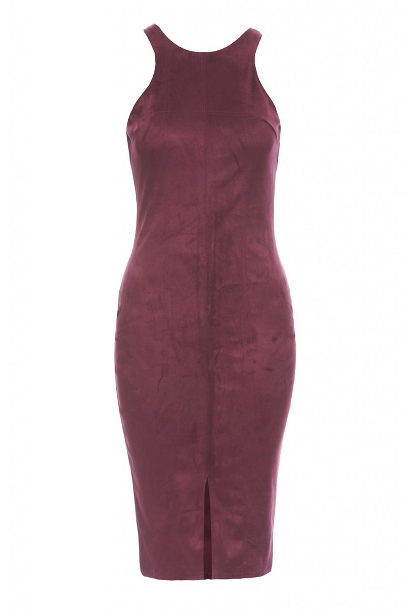 Faux Suede Bodycon Midi Dress