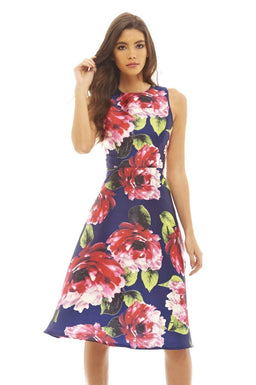Floral Printed Midi Skater Dress