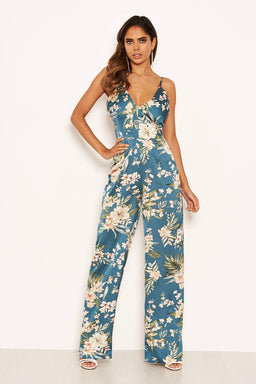 Duck Egg Printed Satin Jumpsuit