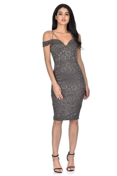 charcoal grey lace dress Textured Lace Dress & Duster Set