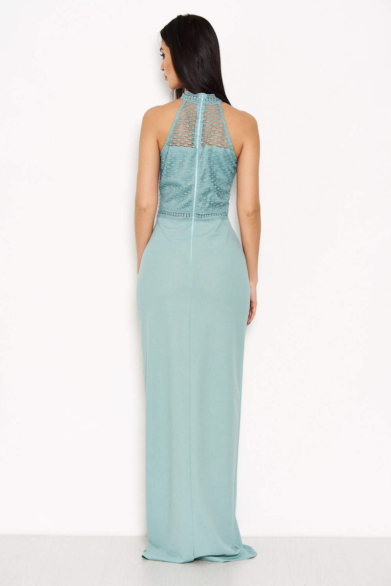 Duck Egg Crochet Top High Neck Maxi Dress