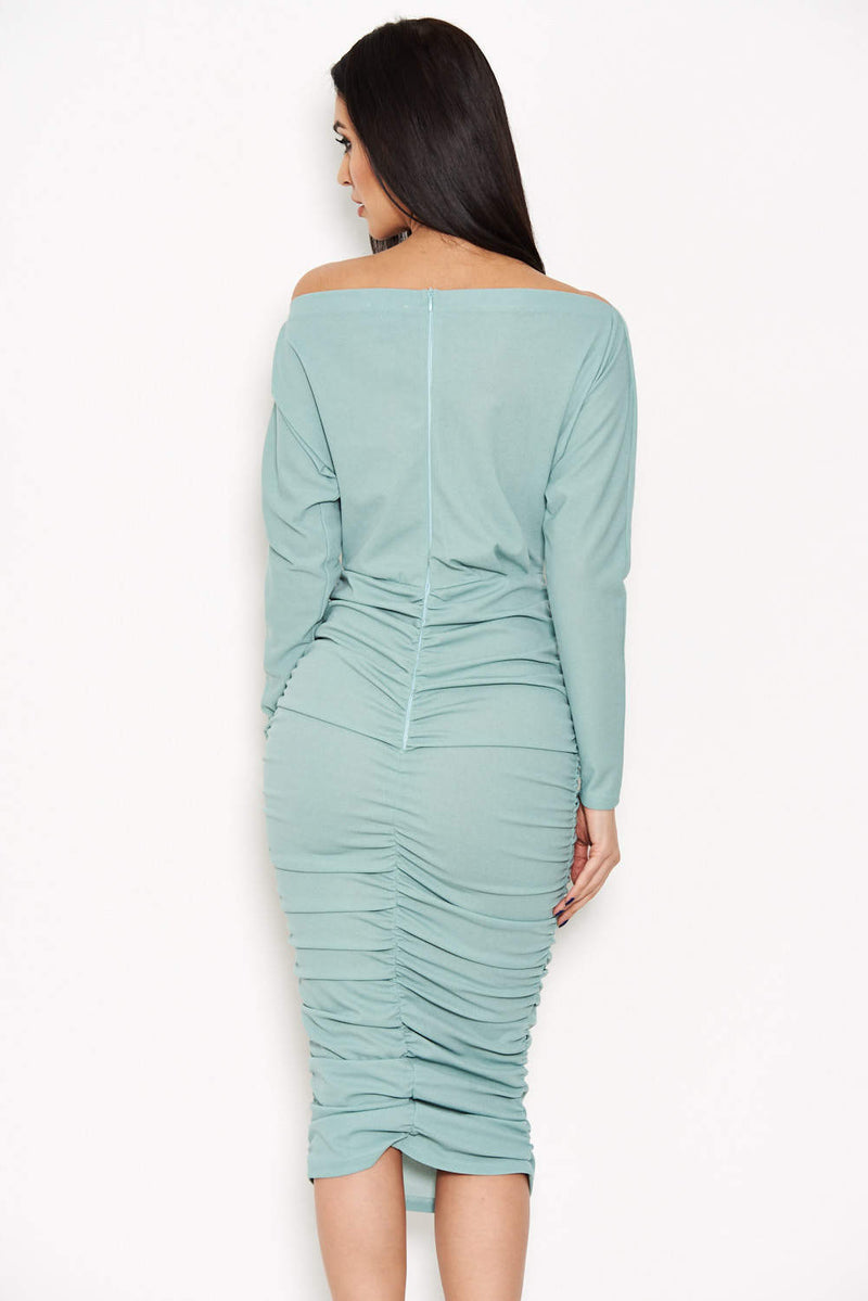 Duck Egg Off Shoulder Ruched Dress