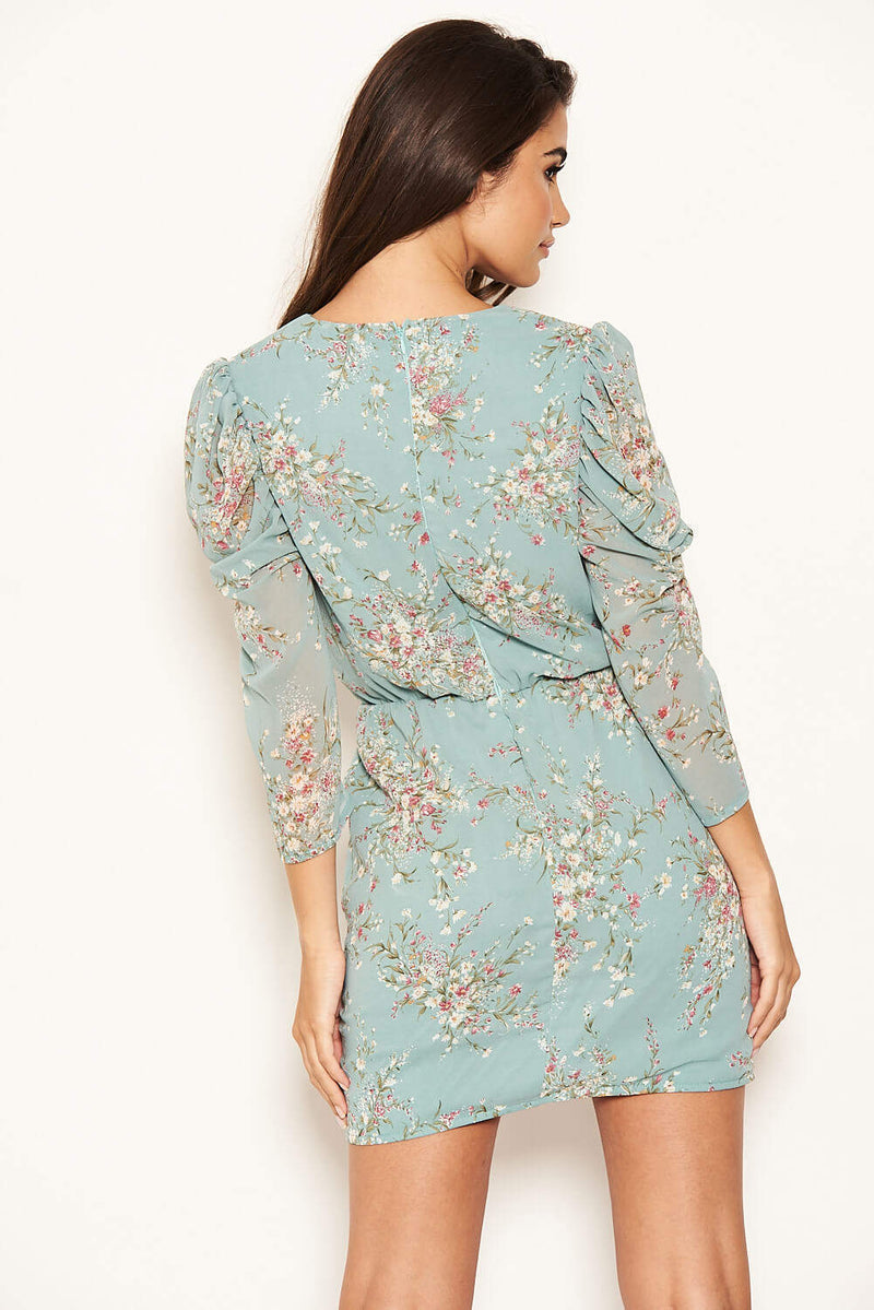 Duck Egg Printed Chiffon Dress