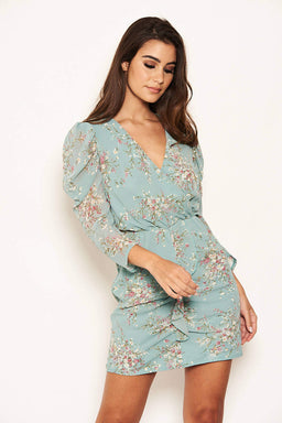 Duck Egg Printed Chiffon Dress