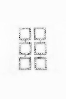 Silver Square Diamante Long Earrings