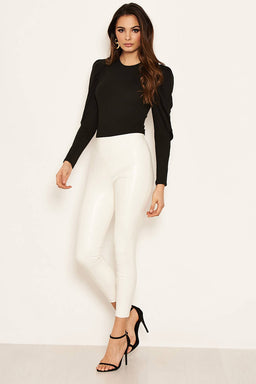 Ecru Faux Leather Leggings
