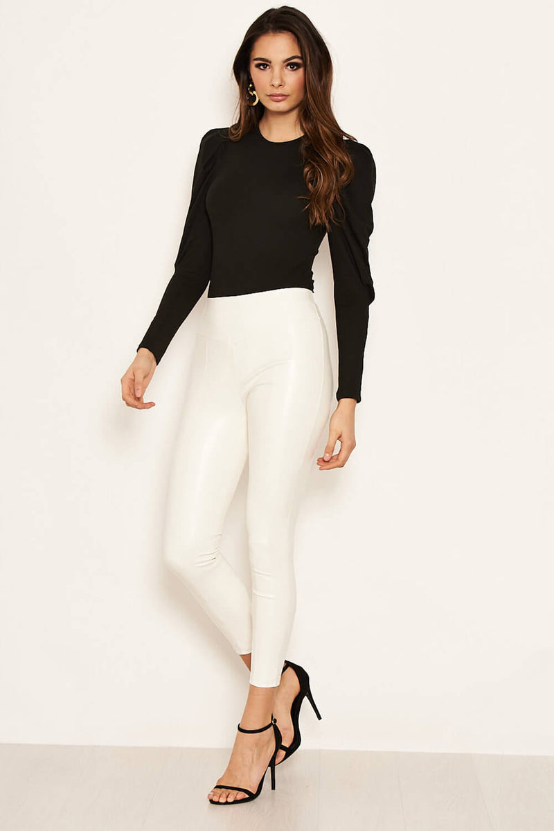 Ecru Faux Leather Leggings