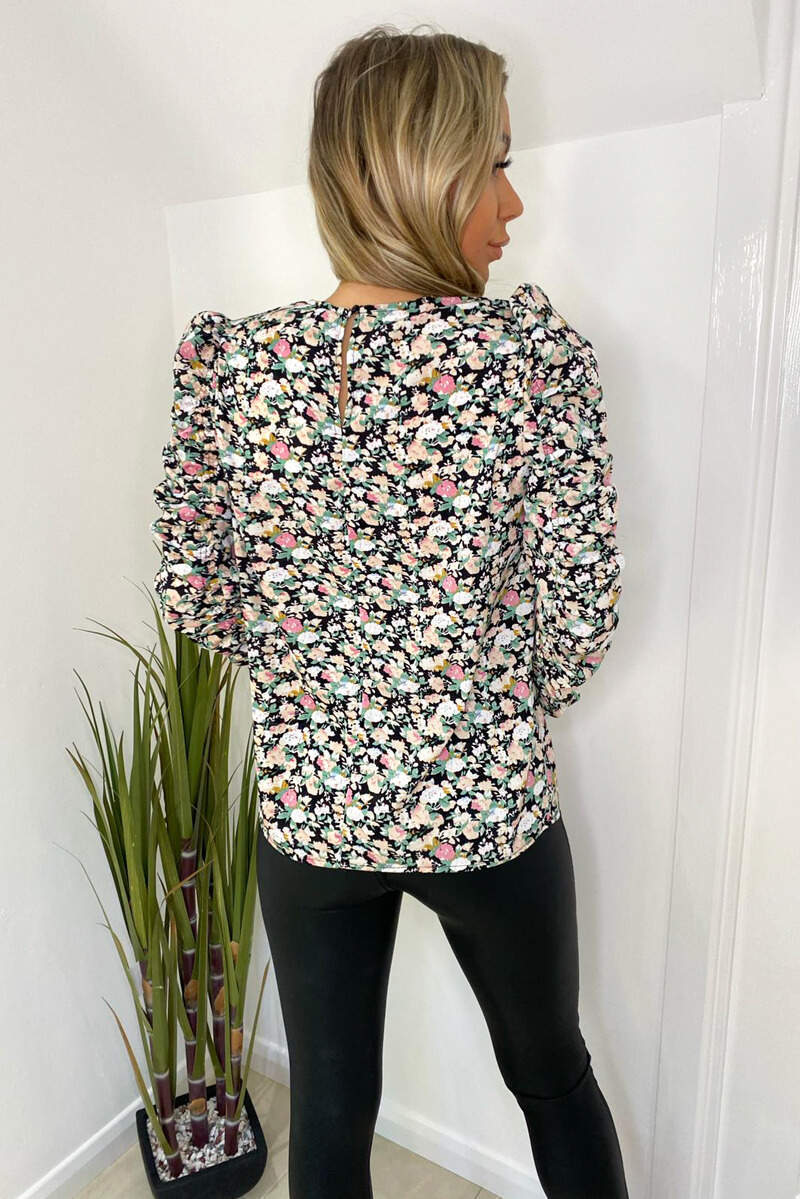 Floral Print Ruched Long Sleeve Top