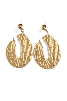 Gold Oval Cut Textured Earrings