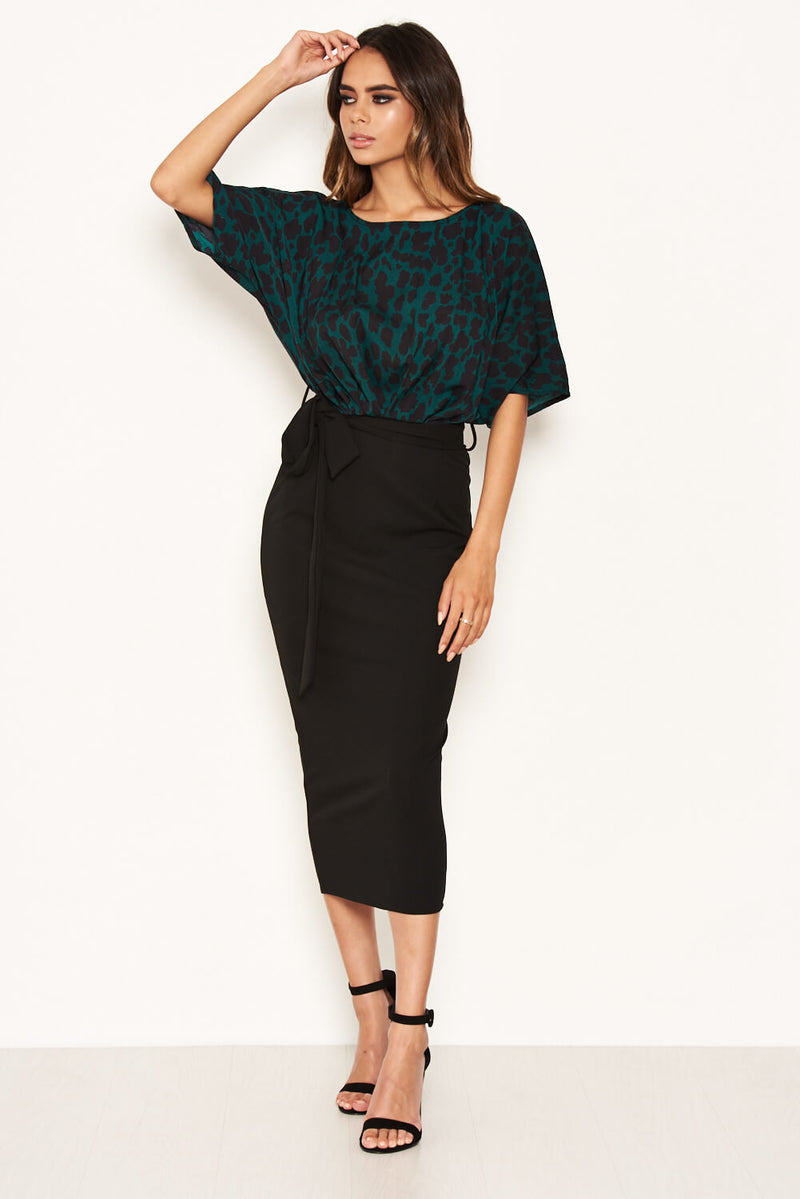 Green Animal Print 2 In 1 Midi Dress