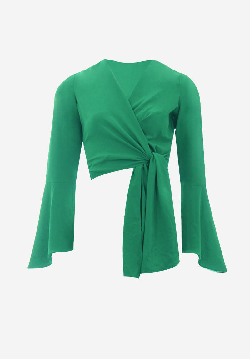 Green Plunge Tie Front Top