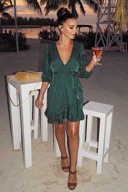 Green Polka Dot Frill Hem Dress