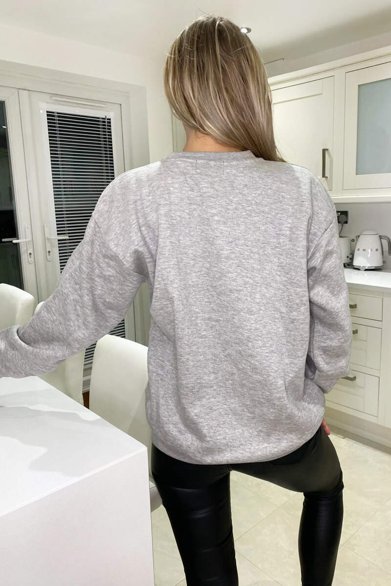 Grey Butterfly Printed Oversized Sweatshirt
