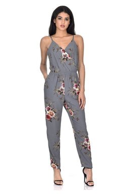 Grey Floral Printed Jumpsuit