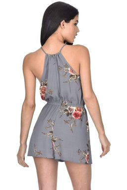 Grey Floral Printed Playsuit