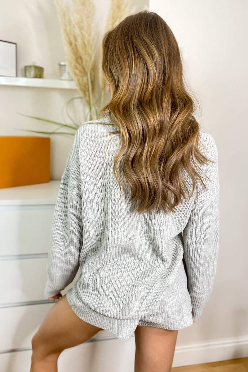 Grey  Knitted Button Up Cardigan