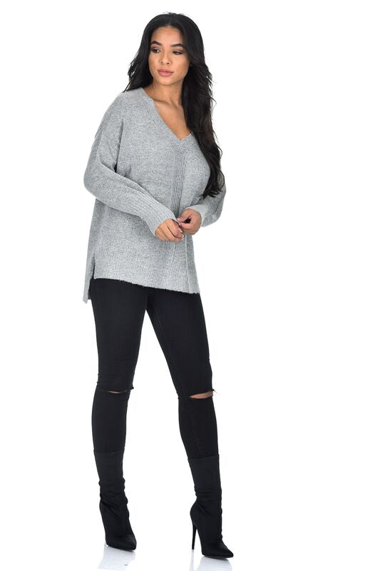 Grey V Neck Jumper