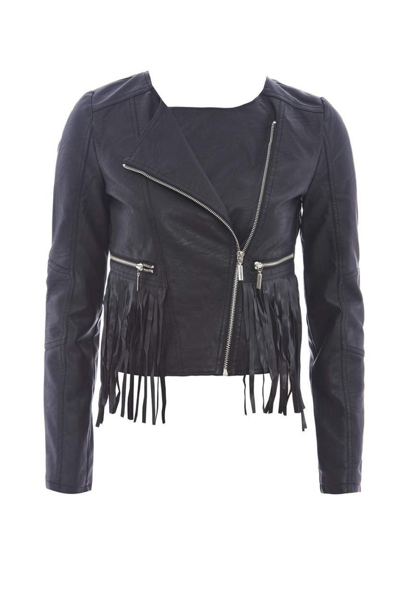 Cropped Leather Tassel Jacket