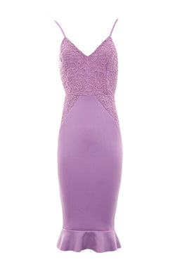 Lilac Crochet Detail Frill Midi Dress