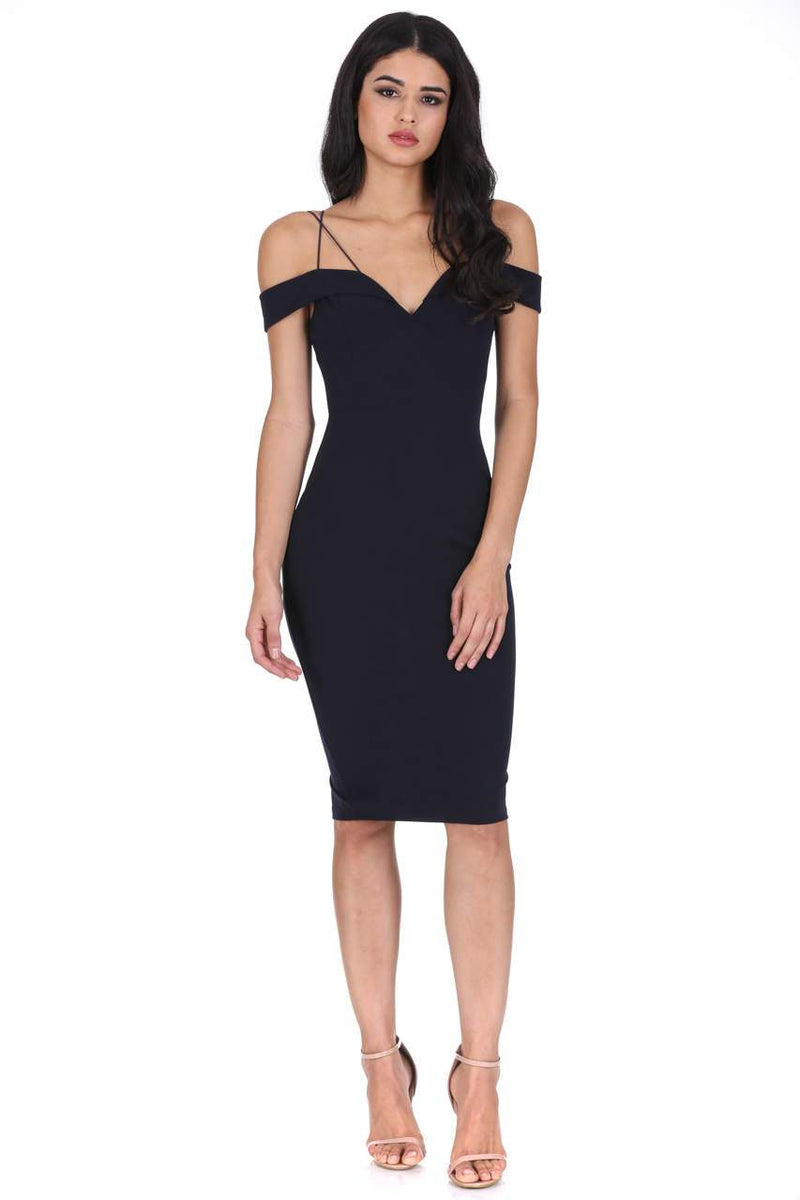 Navy Off The Shoulder Bodycon Dress