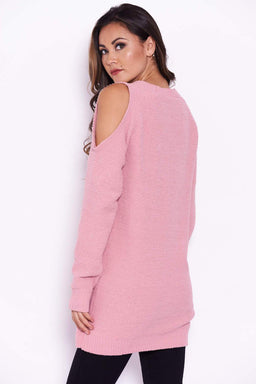 Pink Chenille Jumper With Cold Shoulder