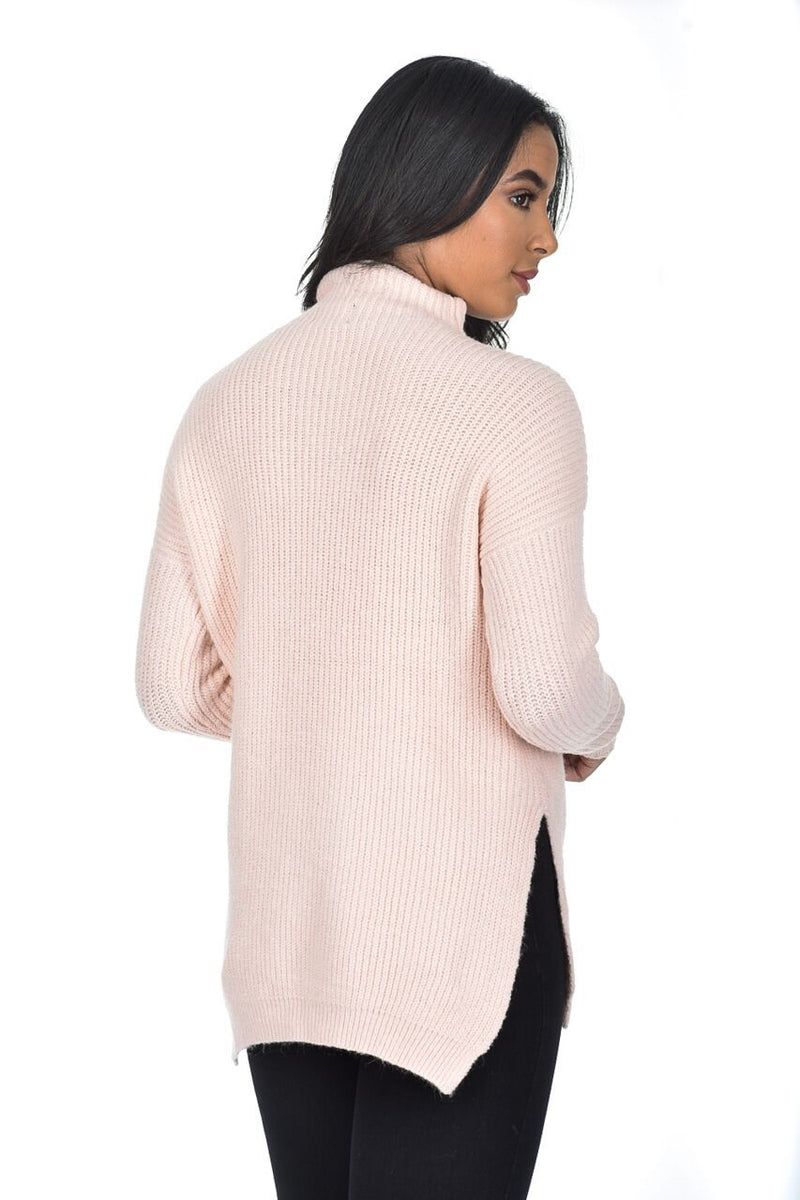 Pink High Neck Side Split Jumper